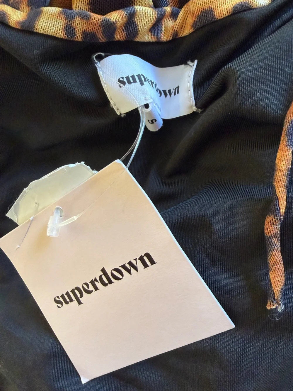 superdown Rupa Mini Dress Tan Leopard Print Tie-Front stretch Revolve S - Picture 4 of 7